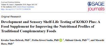 Development and sensory shelf-life testing of KOKO Plus: a food supplement for improving the nutritional profiles of traditional complementary foods.